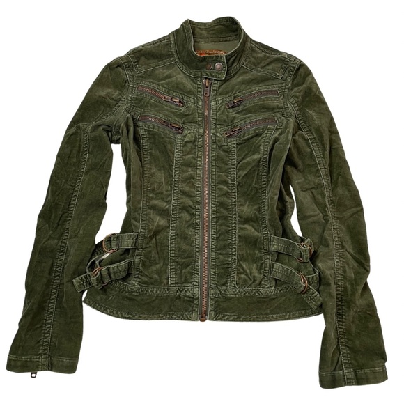 Twill Twenty Two Jackets & Blazers - Vintage Twill Twenty Two Green Velvet Moto Jacket Size S Y2K Stretch Zip Up
